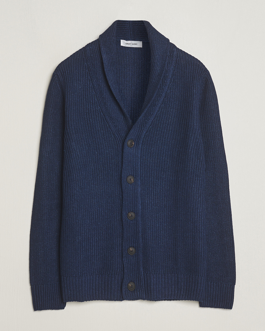 Hombres | Jerséis y prendas de punto | Gran Sasso | Linen/Cotton Shawl Collar Cardigan Navy