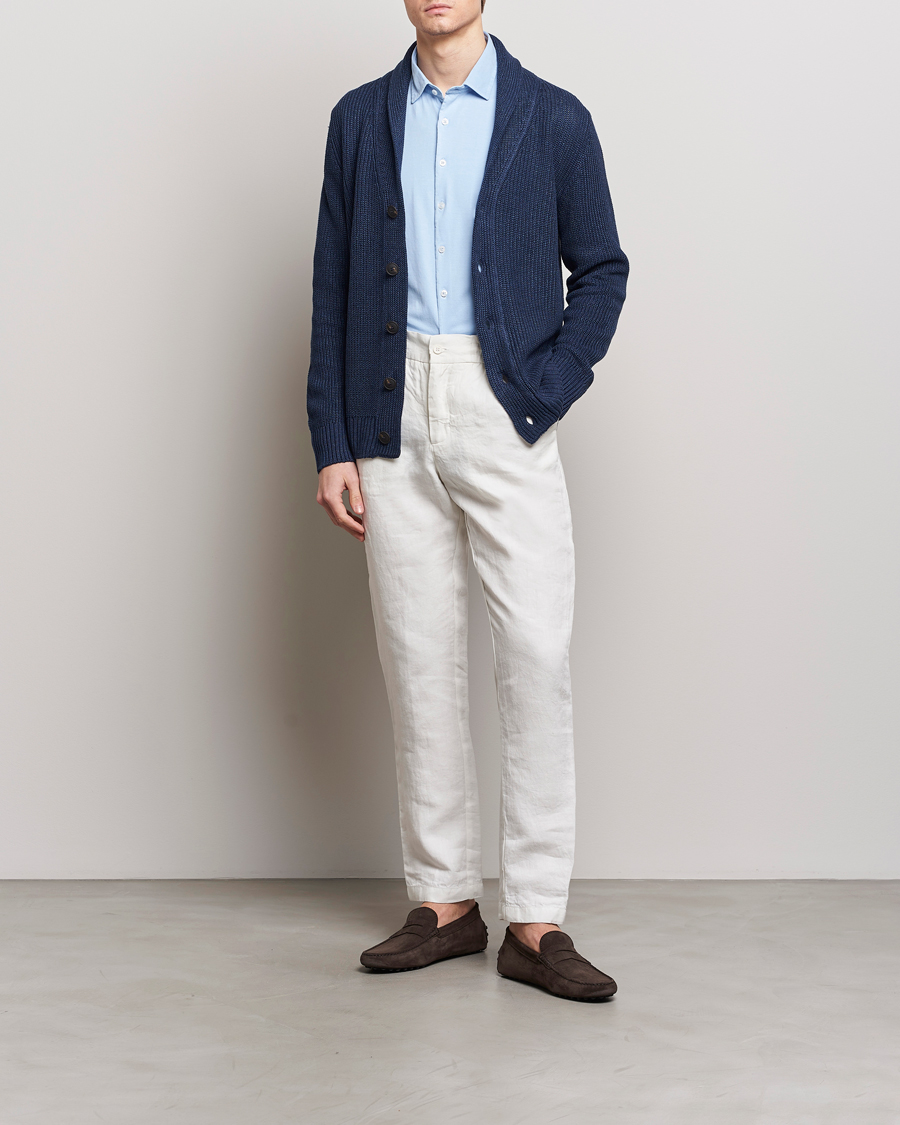 Hombres | Jerséis y prendas de punto | Gran Sasso | Linen/Cotton Shawl Collar Cardigan Navy