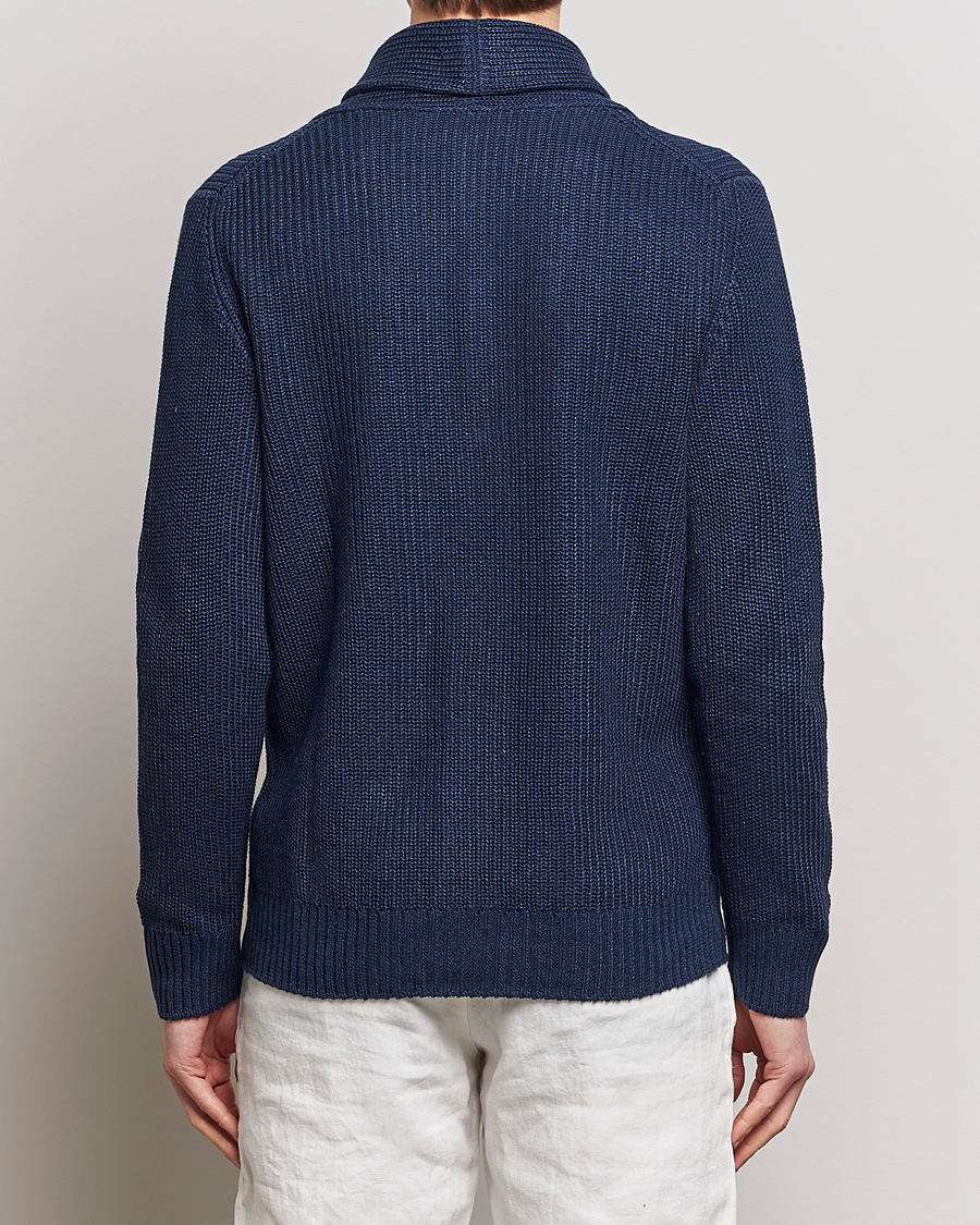 Hombres | Jerséis y prendas de punto | Gran Sasso | Linen/Cotton Shawl Collar Cardigan Navy
