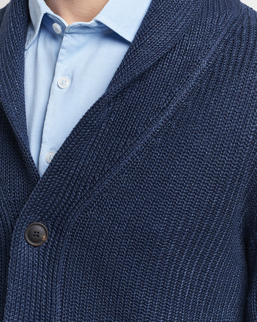 Hombres | Jerséis y prendas de punto | Gran Sasso | Linen/Cotton Shawl Collar Cardigan Navy