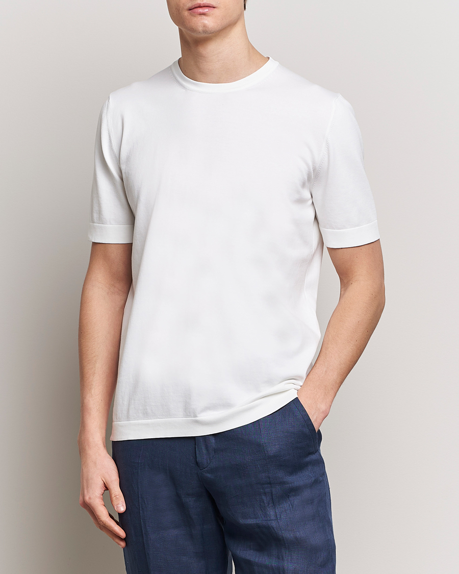 Hombres | Italian Department | Gran Sasso | Cotton Knitted Crew Neck T-Shirt White
