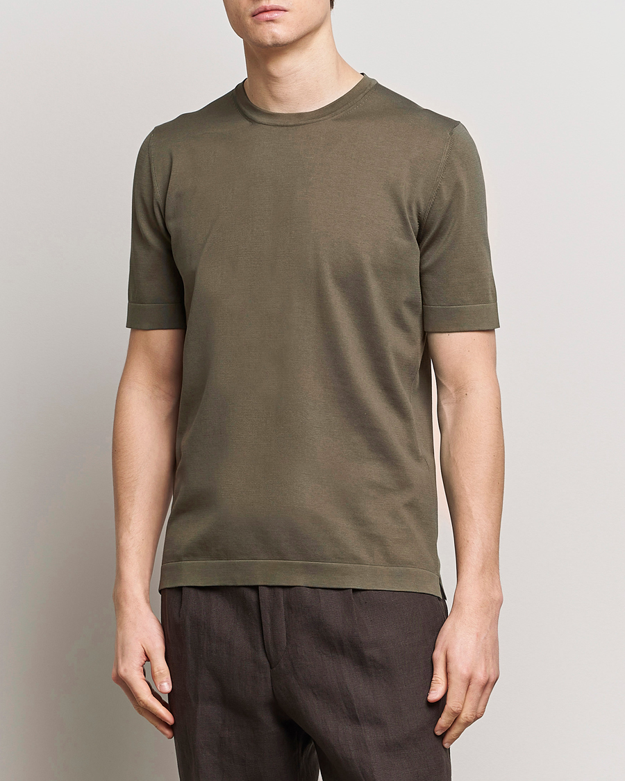 Hombres | Camisetas de manga corta | Gran Sasso | Cotton Knitted Crew Neck T-Shirt Dark Brown