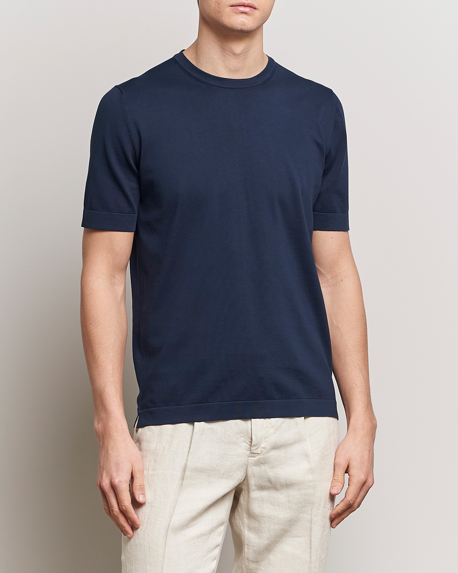 Hombres | Gran Sasso | Gran Sasso | Cotton Knitted Crew Neck T-Shirt Navy