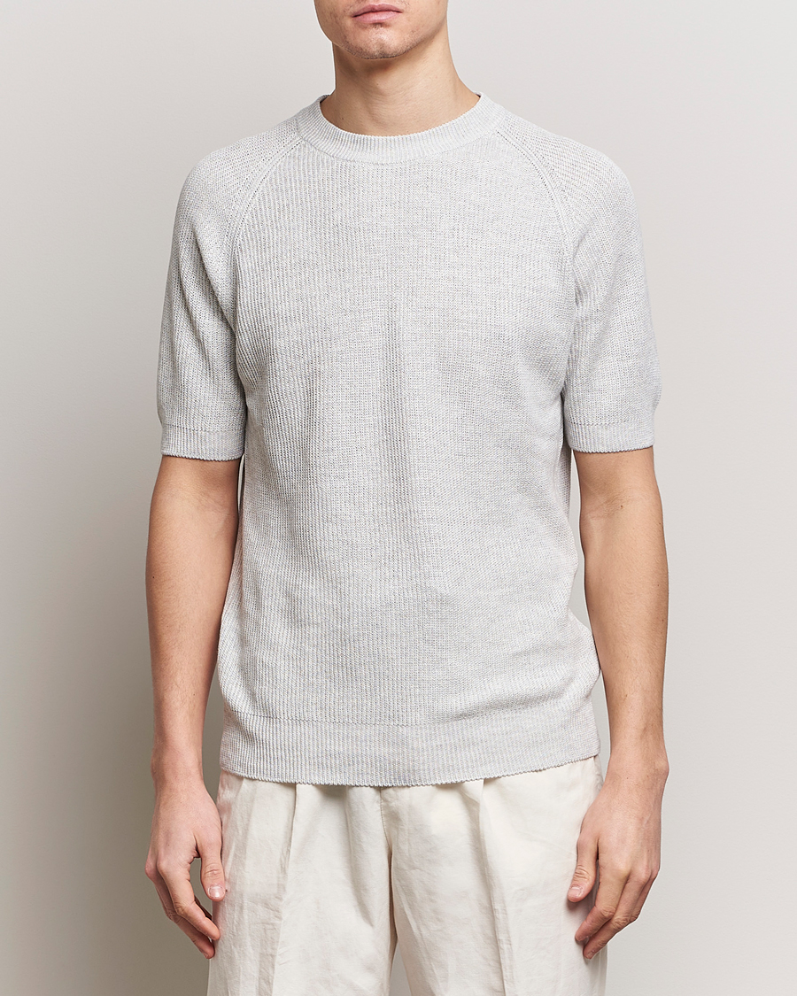 Hombres | Ropa | Gran Sasso | Cotton Heavy Knitted Crew Neck T-Shirt Light Grey