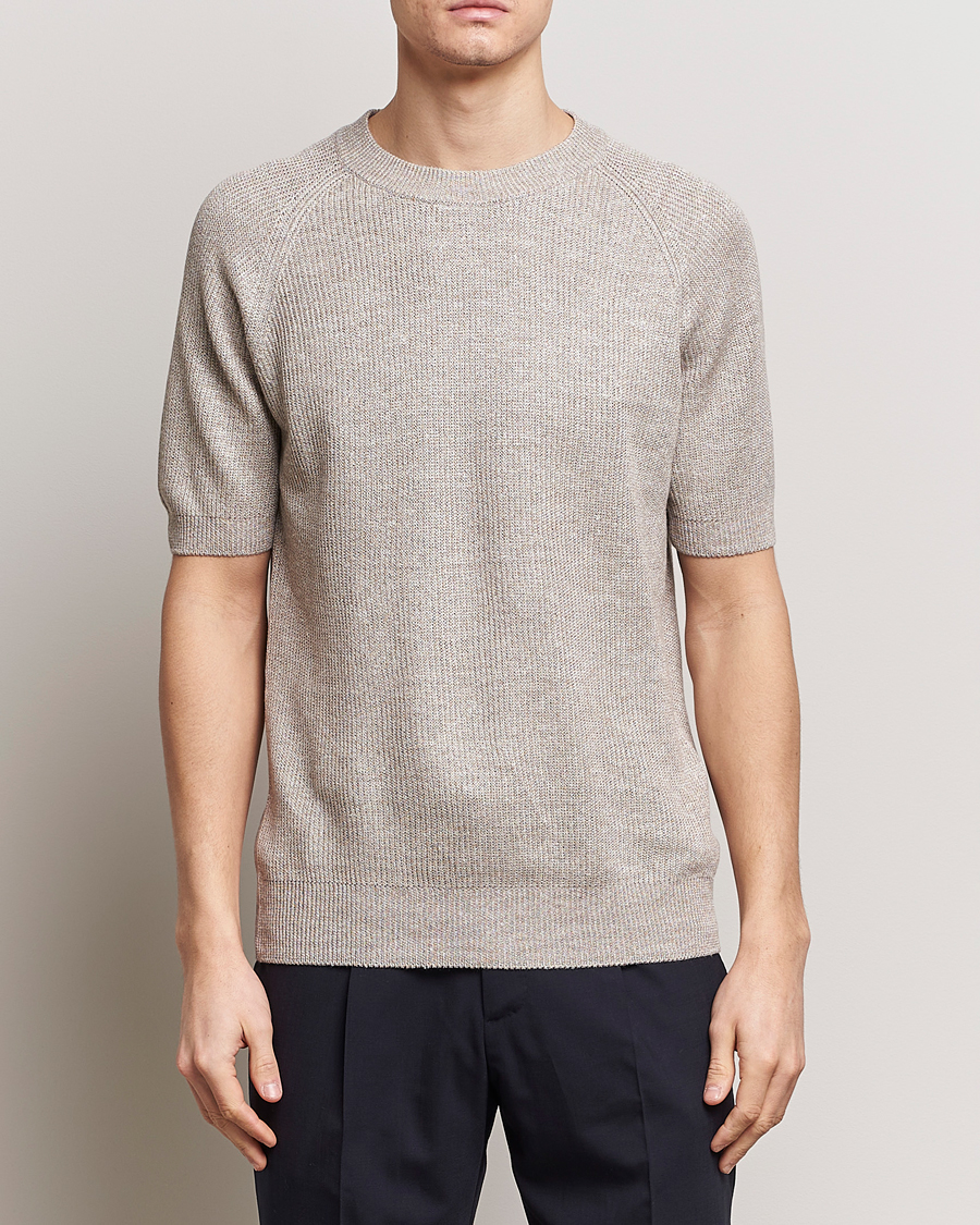 Hombres | Ropa | Gran Sasso | Cotton Heavy Knitted Crew Neck T-Shirt Beige Melange