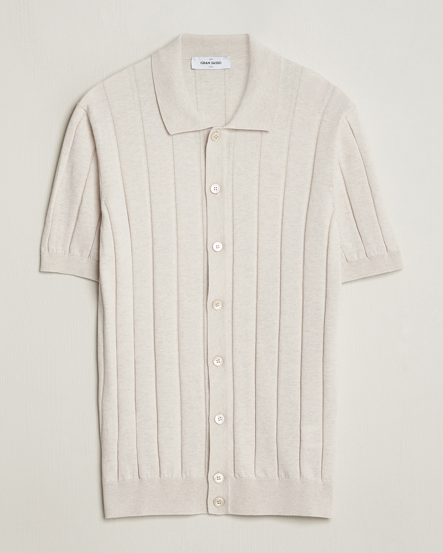 Hombres | Camisas | Gran Sasso | Cotton Ribbed Knitted Resort Shirt Light Beige