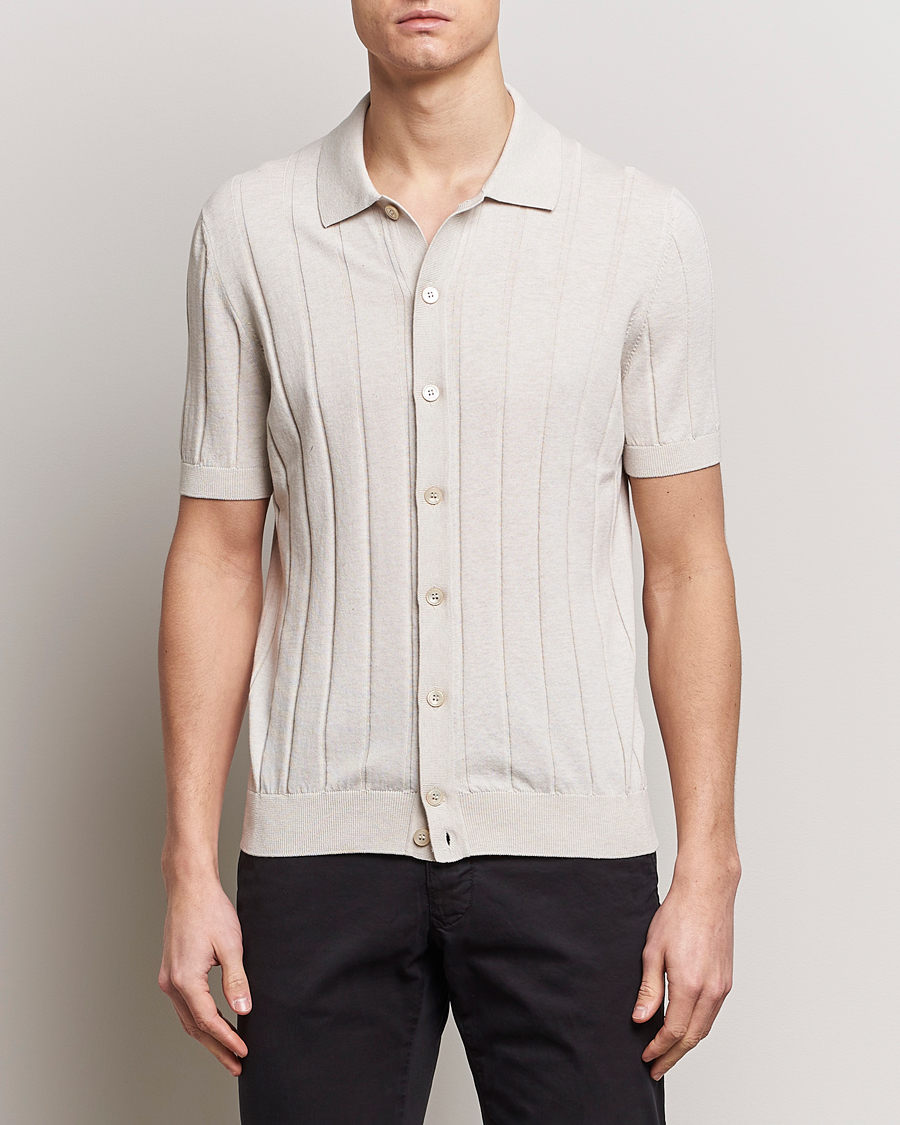 Hombres | Camisas | Gran Sasso | Cotton Ribbed Knitted Resort Shirt Light Beige