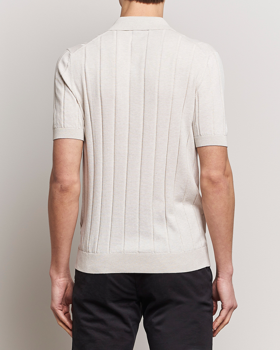 Hombres | Camisas | Gran Sasso | Cotton Ribbed Knitted Resort Shirt Light Beige