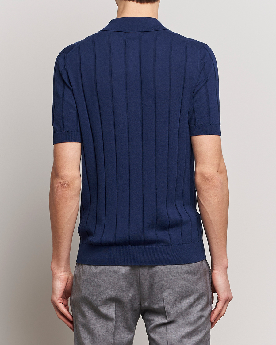 Hombres | Camisas | Gran Sasso | Cotton Structured Knitted Short Sleeve Shirt Light Navy