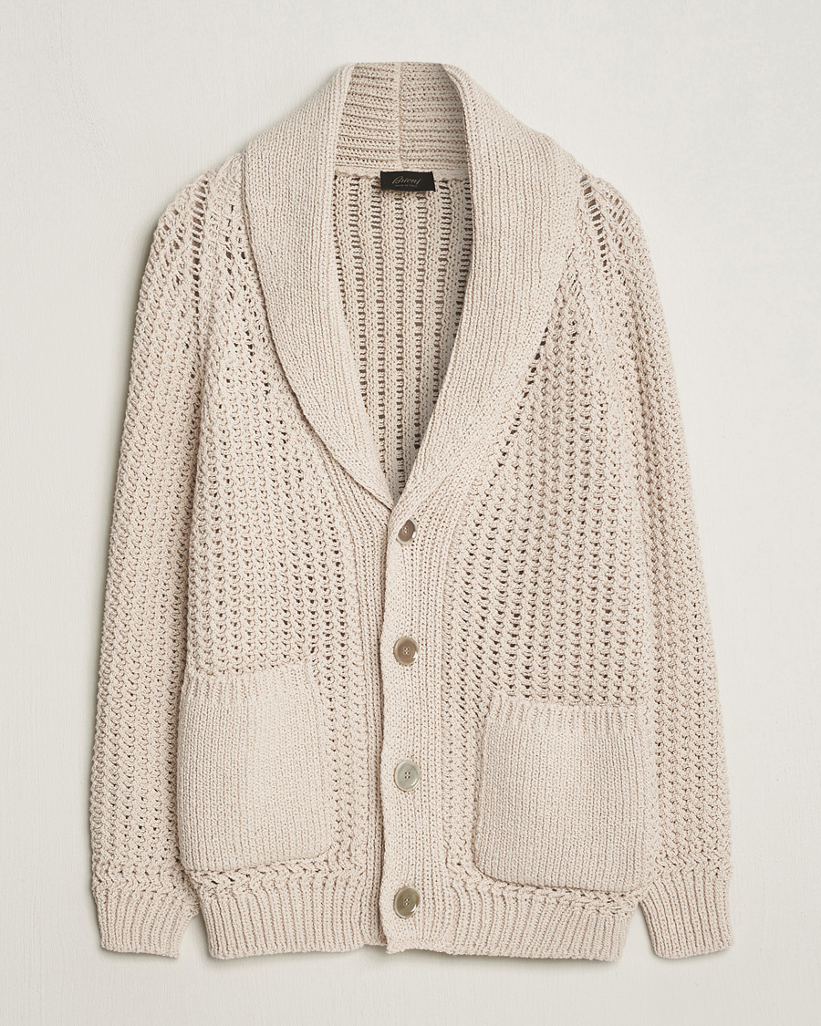 Hombres | Jerséis y prendas de punto | Brioni | Cotton/Wool Shawl Cardigan Light Beige