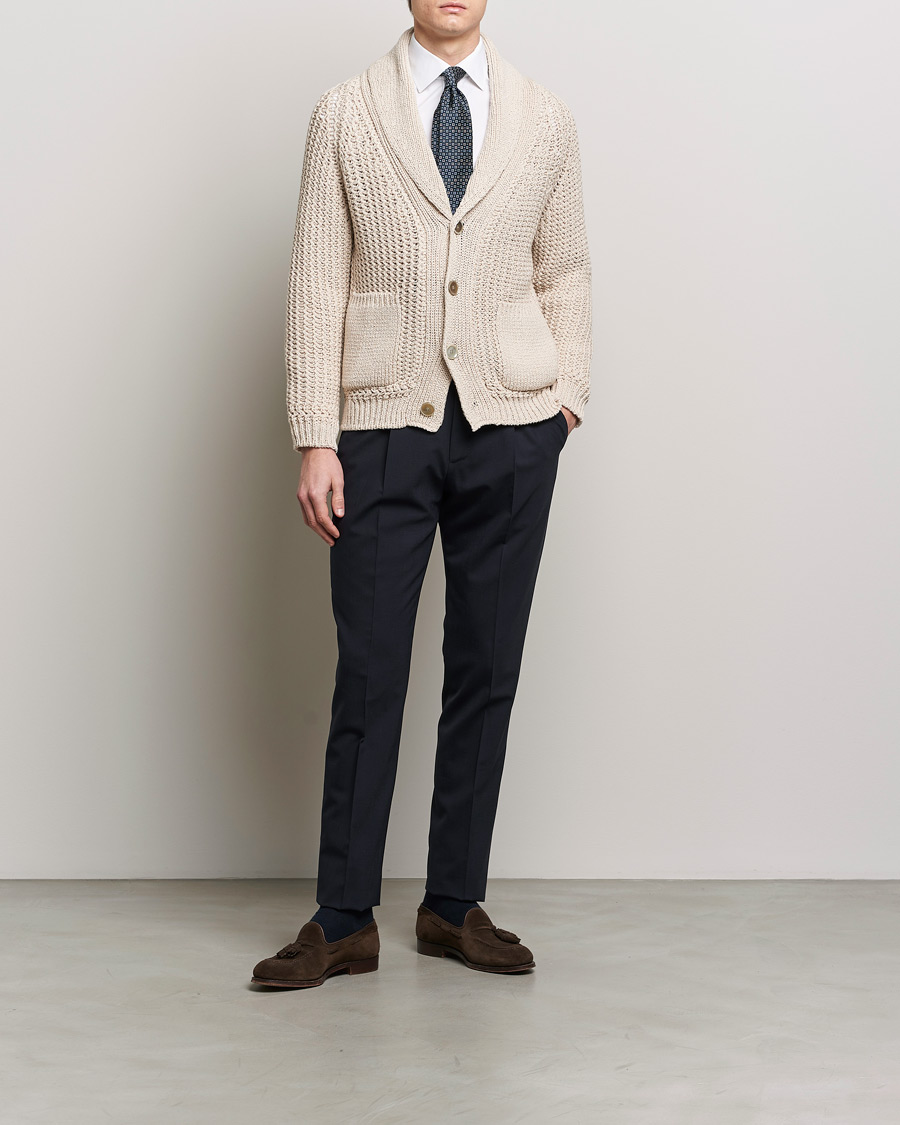 Hombres | Jerséis y prendas de punto | Brioni | Cotton/Wool Shawl Cardigan Light Beige