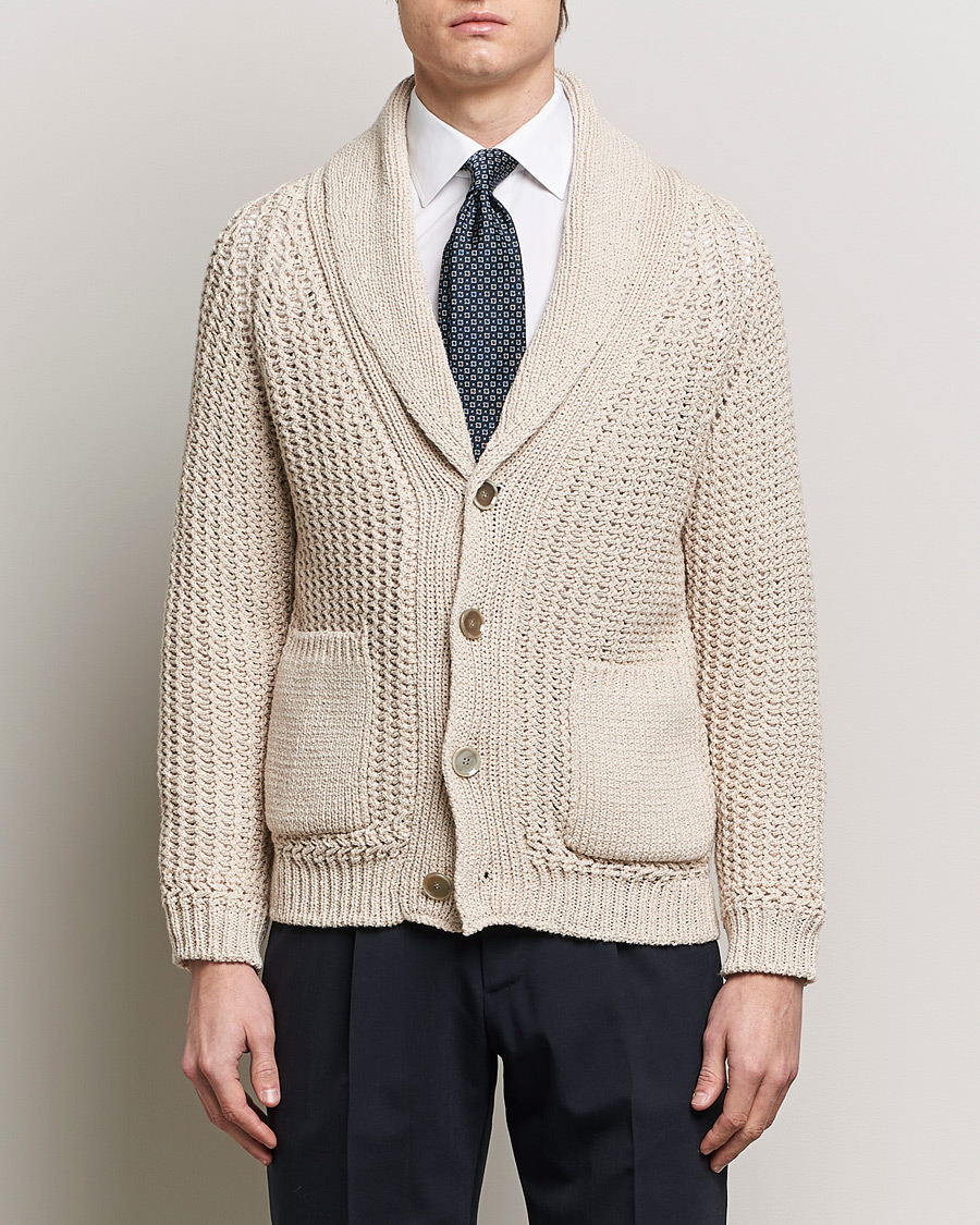 Hombres | Luxury Brands | Brioni | Cotton/Wool Shawl Cardigan Light Beige