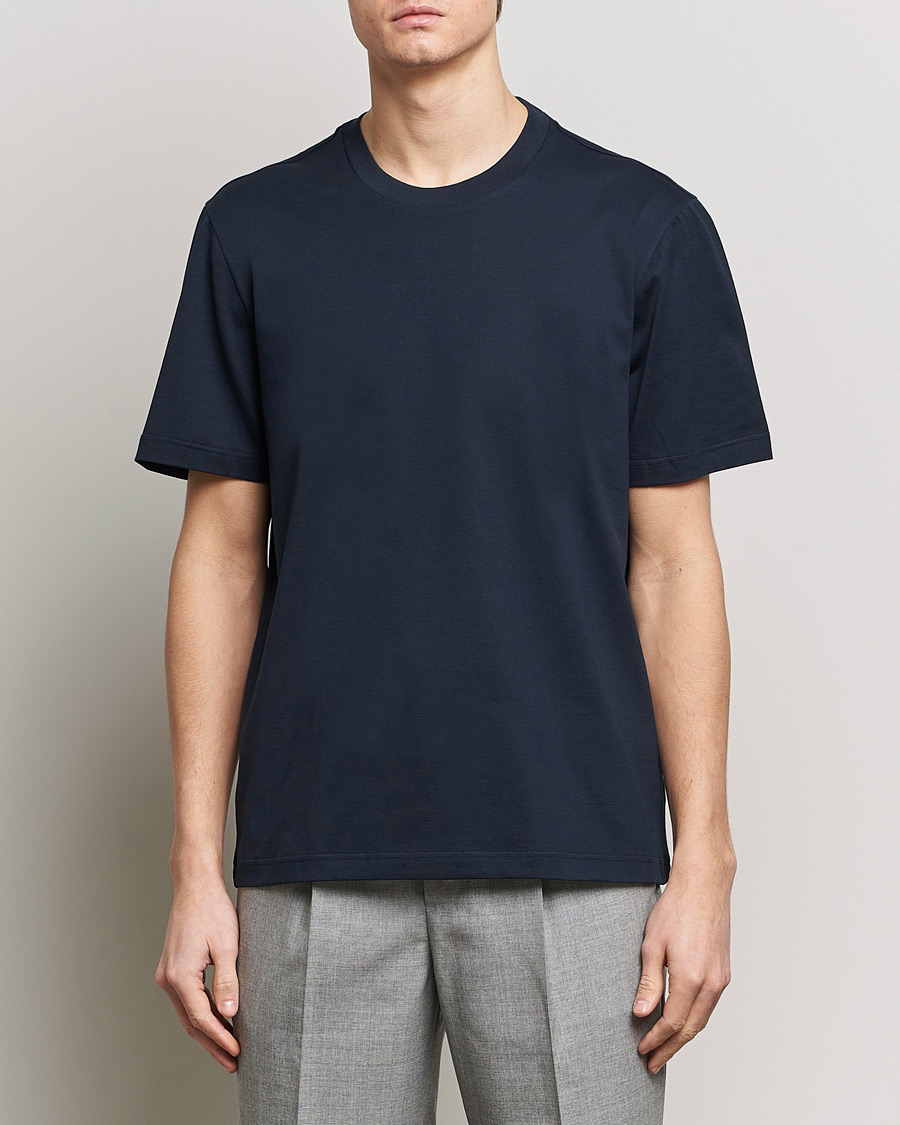 Hombres | Italian Department | Brioni | Short Sleeve Cotton T-Shirt Navy