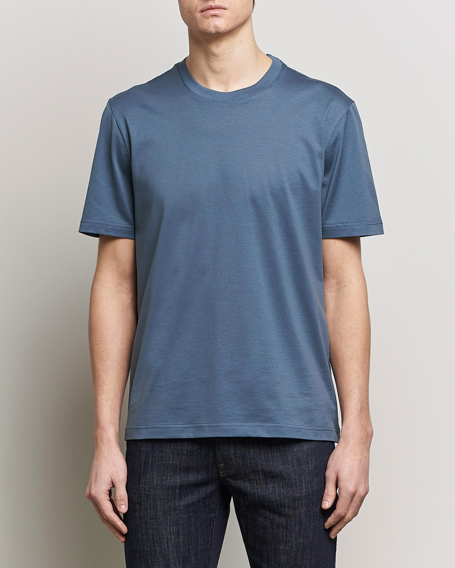 Hombres | Quiet Luxury | Brioni | Short Sleeve Cotton T-Shirt Petroleum
