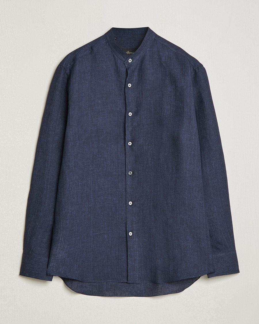 Hombres | Camisas | Brioni | Linen Guru Collar Shirt Navy