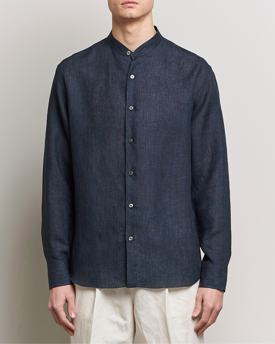 Hombres | Camisas de lino | Brioni | Linen Guru Collar Shirt Navy
