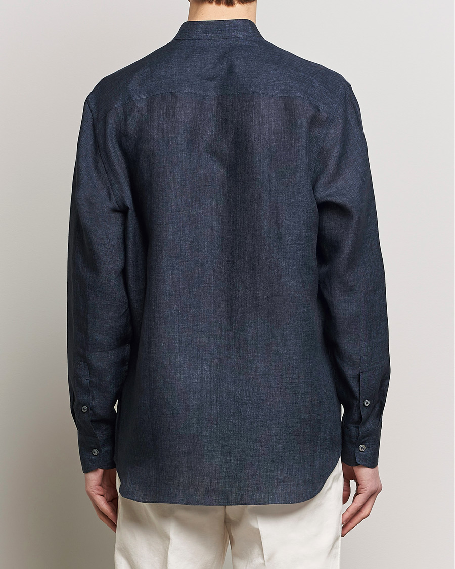 Hombres | Camisas | Brioni | Linen Guru Collar Shirt Navy