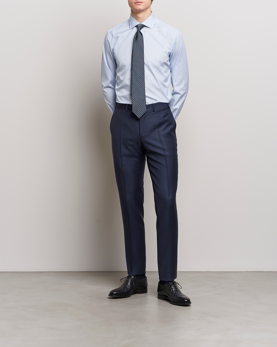 Hombres | Luxury Brands | Brioni | Slim Fit Dress Shirt Light Blue Stripe