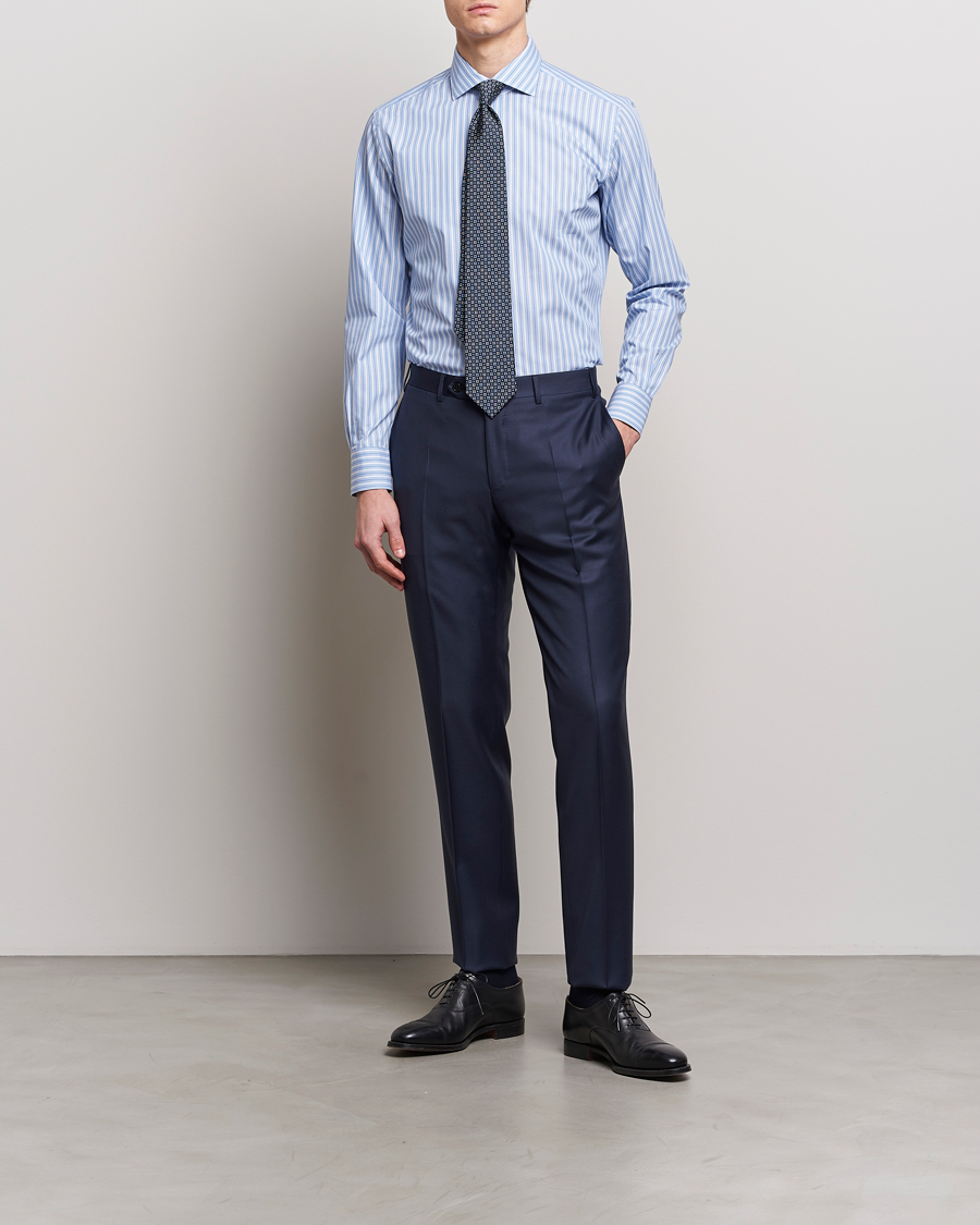 Hombres | Italian Department | Brioni | Slim Fit Dress Shirt Blue Stripe