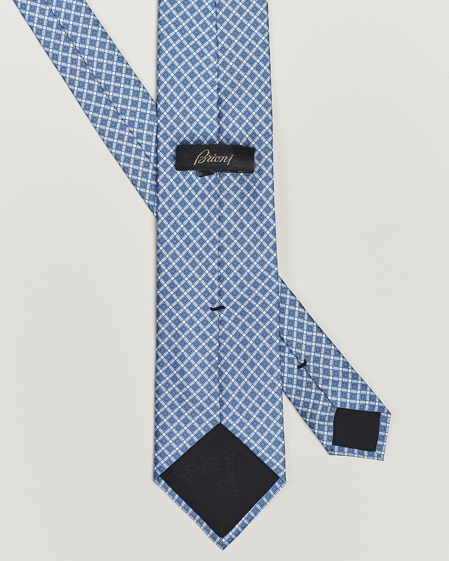 Hombres | Brioni Printed Silk Tie Blue Check | Brioni | Printed Silk Tie Blue Check
