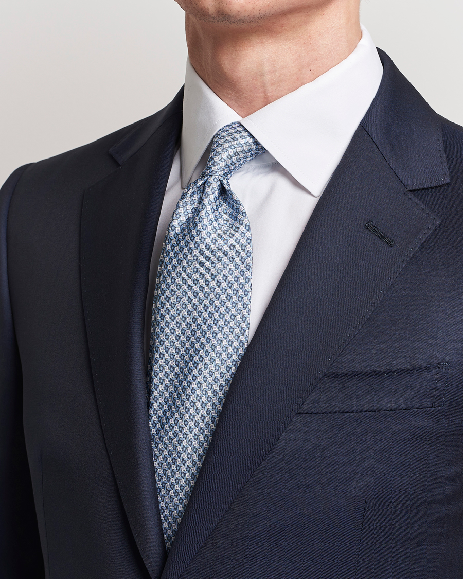 Hombres | Luxury Brands | Brioni | Printed Silk Tie Light Blue