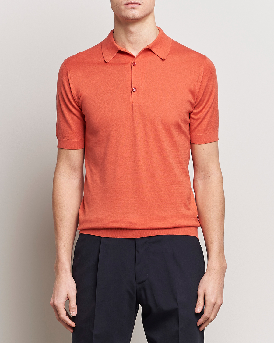 Hombres | Polos | John Smedley | Adrian Slim Fit Sea Island Polo Sundown Orange