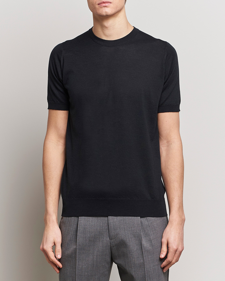 Hombres | John Smedley | John Smedley | Hilcote Wool/Sea Island Cotton T-Shirt Black