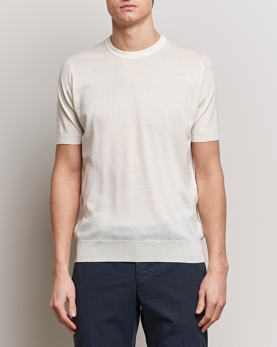 Hombres | Camisetas de manga corta | John Smedley | Hilcote Wool/Sea Island Cotton T-Shirt Chalk White
