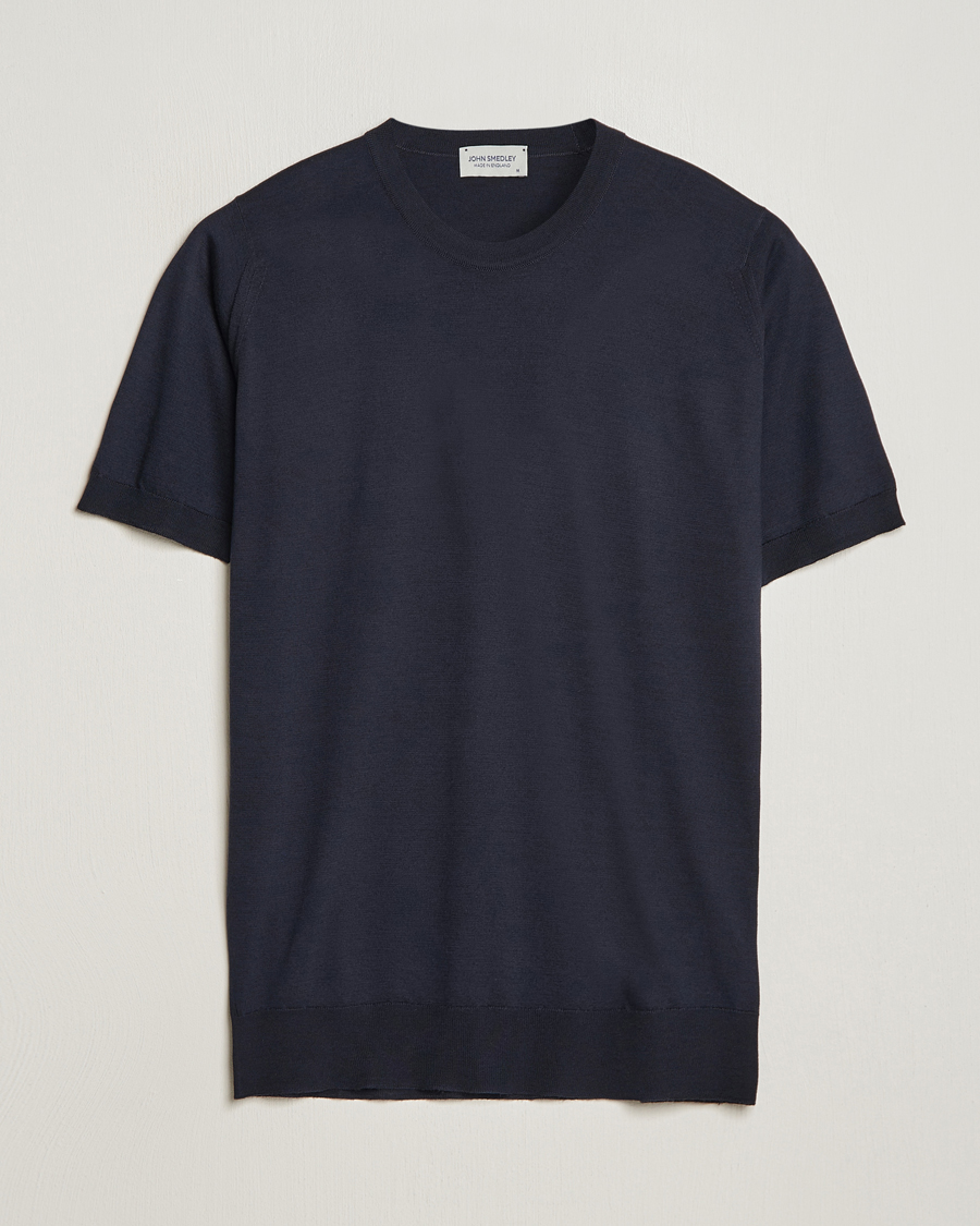 Hombres | Camisetas | John Smedley | Hilcote Wool/Sea Island Cotton T-Shirt Navy