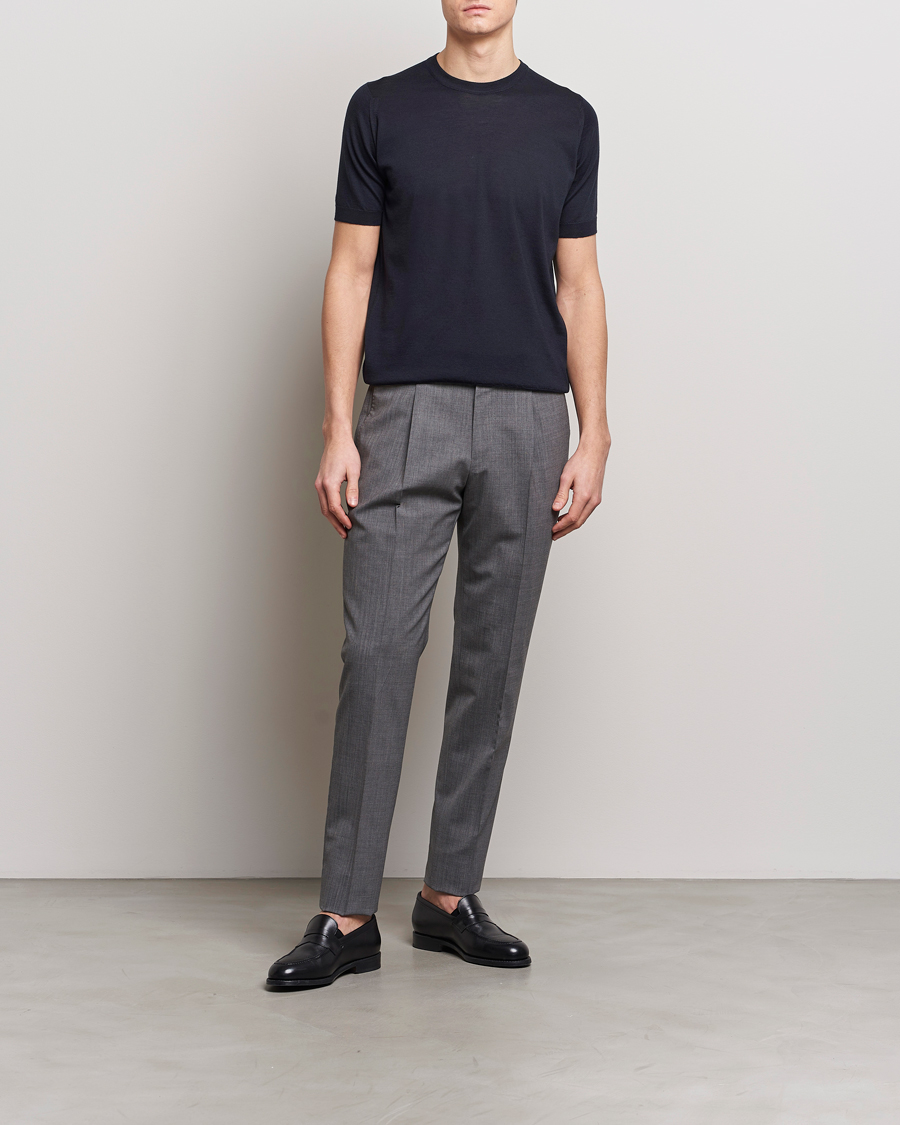 Hombres | Camisetas | John Smedley | Hilcote Wool/Sea Island Cotton T-Shirt Navy