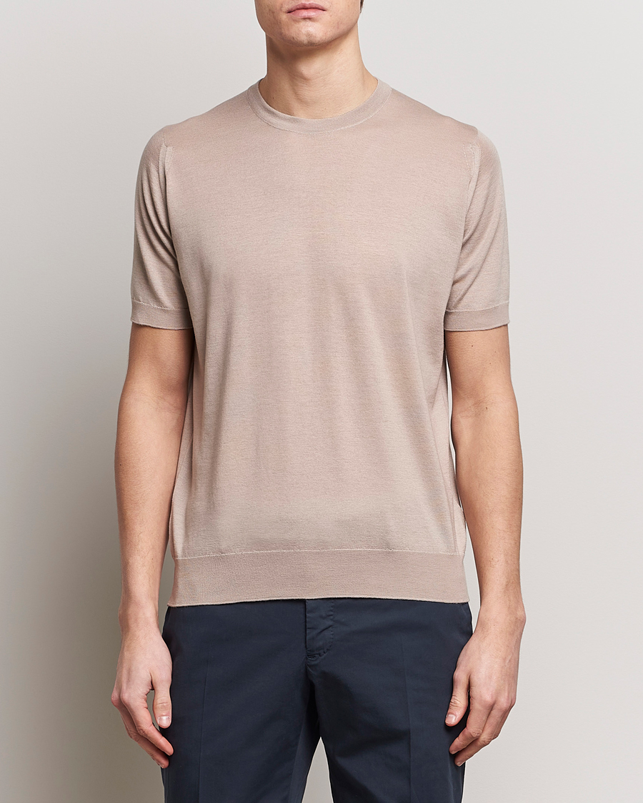 Hombres | Camisetas de manga corta | John Smedley | Hilcote Wool/Sea Island Cotton T-Shirt Oat