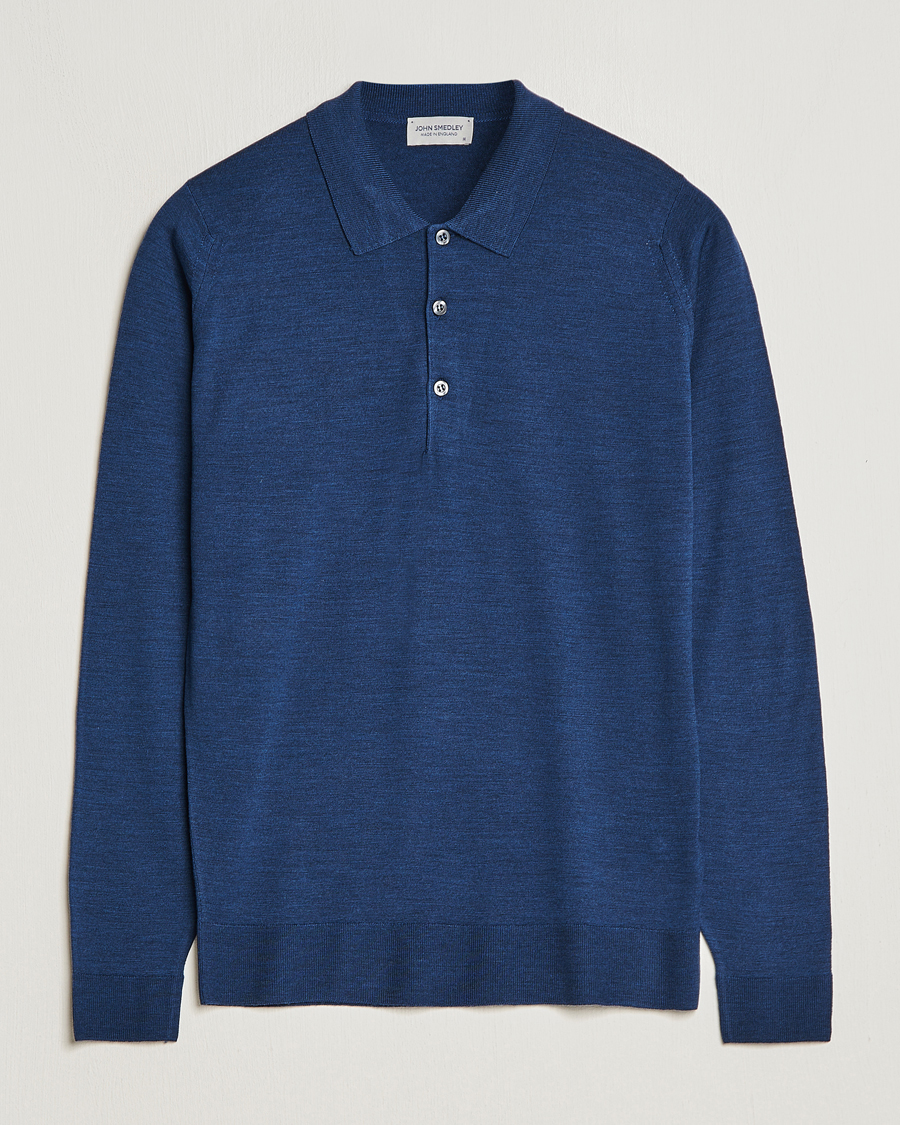 Hombres | Jerséis y prendas de punto | John Smedley | Belper Extra Fine Merino Polo Pullover Indigo
