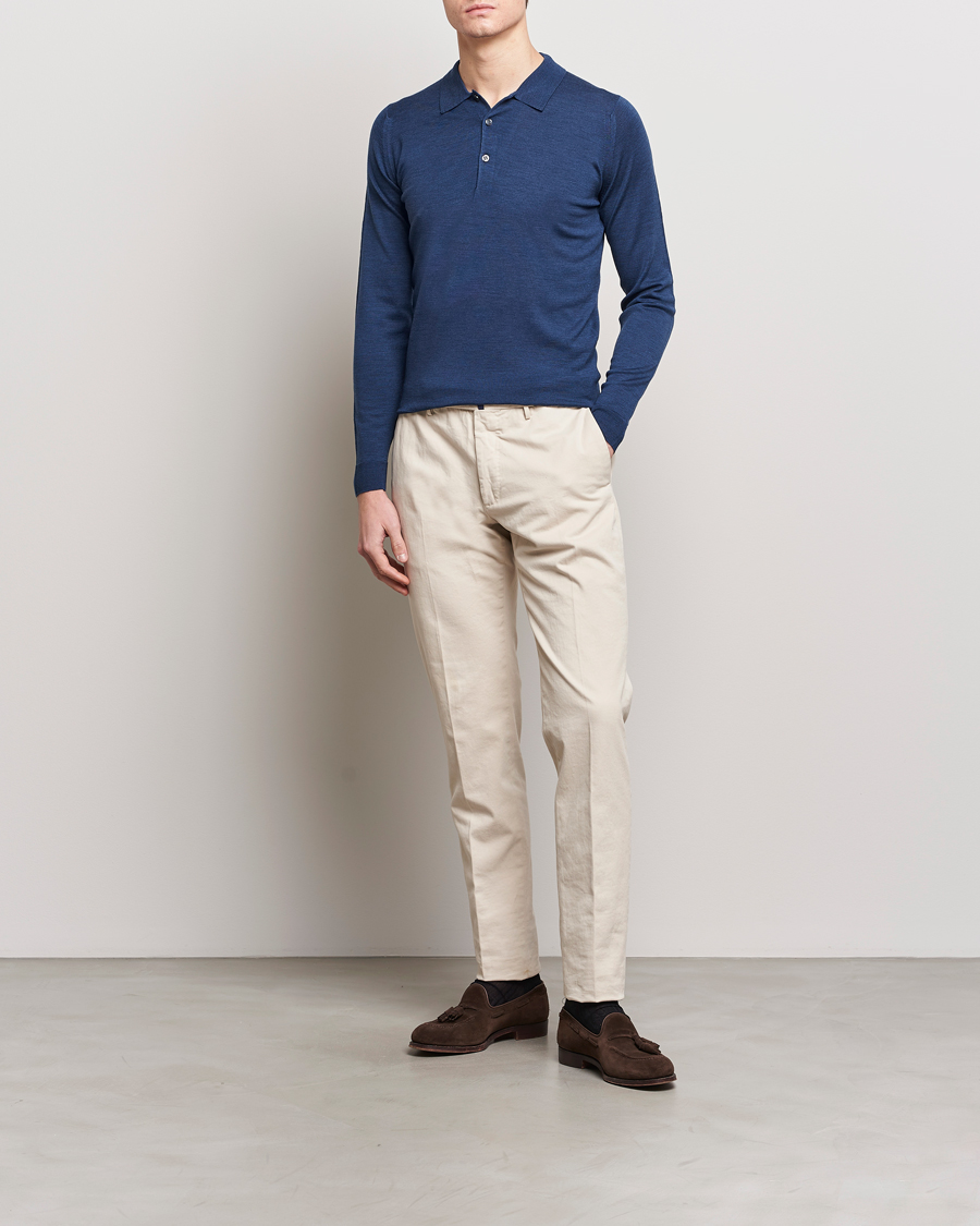Hombres | Jerséis y prendas de punto | John Smedley | Belper Extra Fine Merino Polo Pullover Indigo