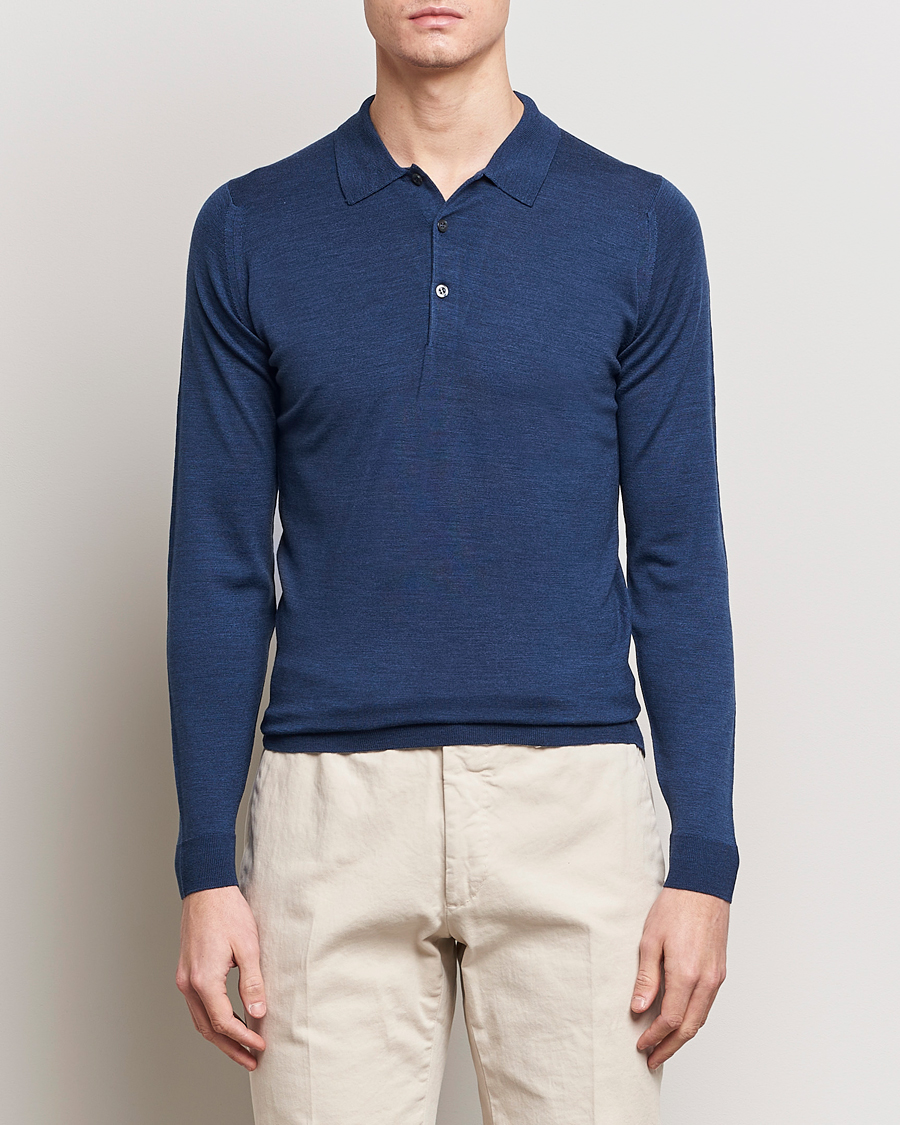 Hombres | Jerséis y prendas de punto | John Smedley | Belper Extra Fine Merino Polo Pullover Indigo