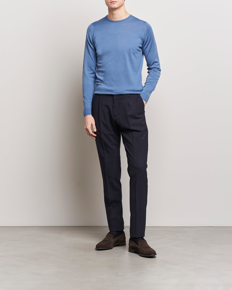 Hombres | Jerséis y prendas de punto | John Smedley | Lundy Extra Fine Merino Crew Neck Riviera Blue