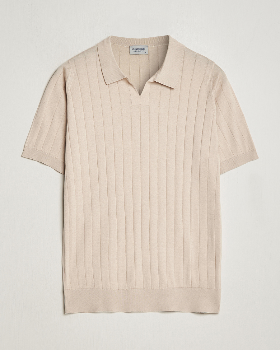 Hombres | Polos | John Smedley | Roper Open Collar Sea Island Polo Almond