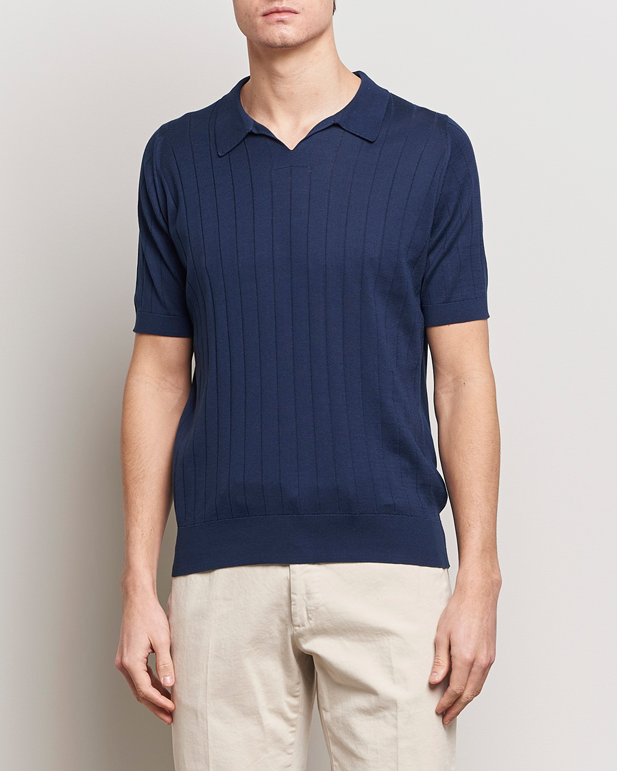 Hombres | Best of British | John Smedley | Roper Open Collar Sea Island Polo French Navy