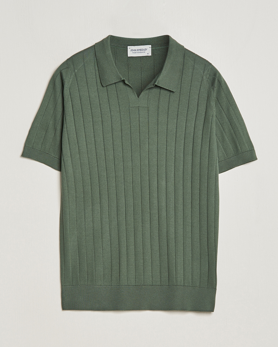 Hombres | Polos | John Smedley | Roper Open Collar Sea Island Polo Palm Green