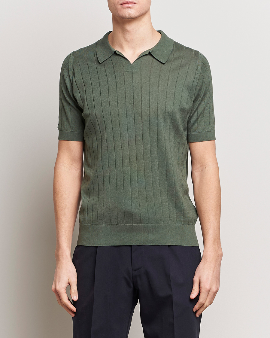 Hombres | Polos | John Smedley | Roper Open Collar Sea Island Polo Palm Green