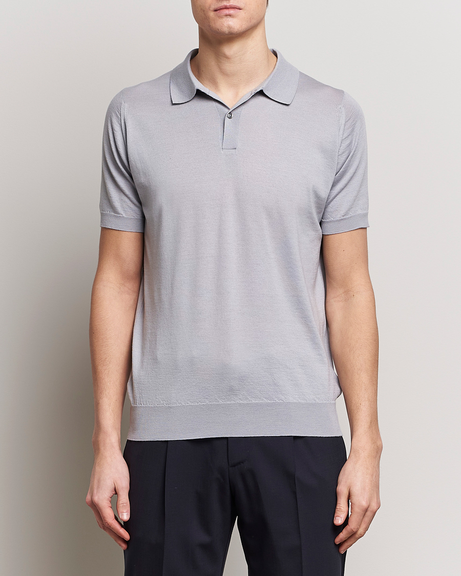 Hombres | Polos | John Smedley | Leyburn Merino/Sea Island Cotton Polo Silver