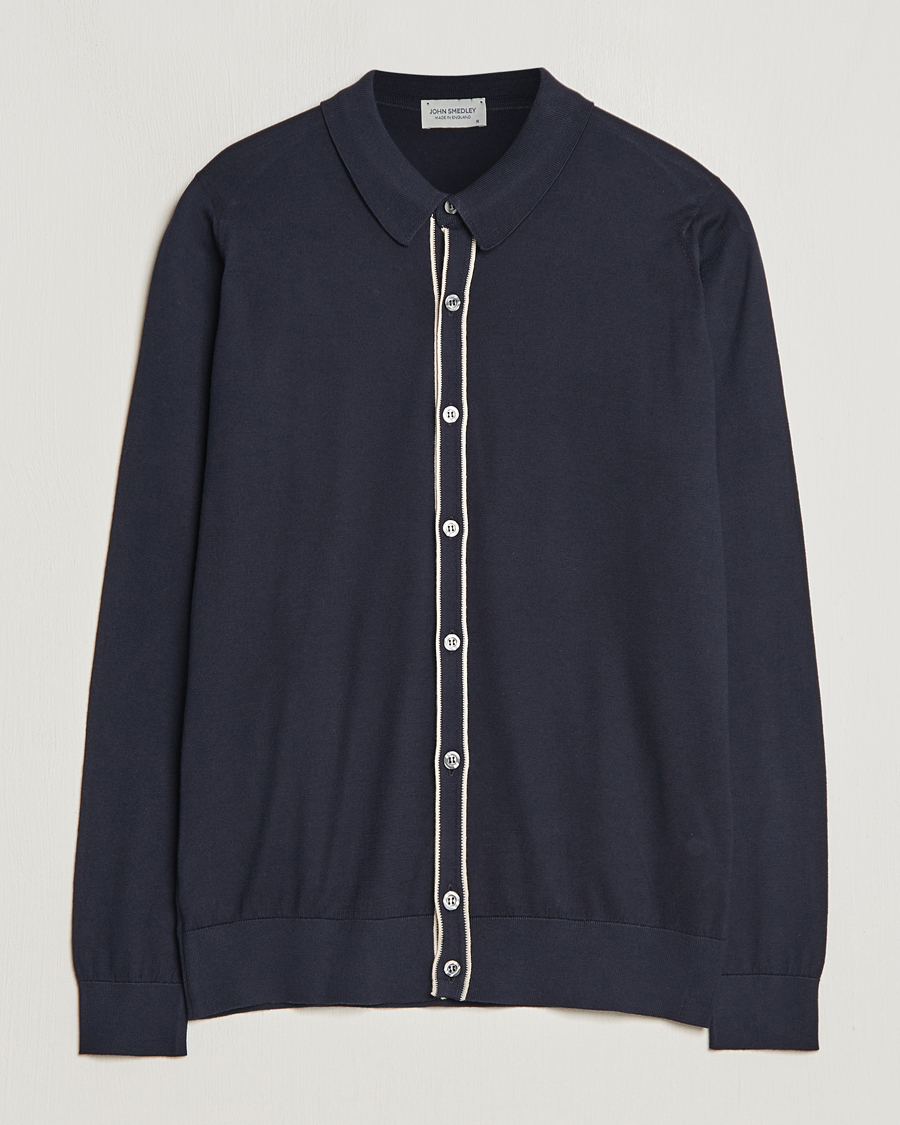 Hombres | Jerséis y prendas de punto | John Smedley | Shadow Tipped Sea Island Cotton Cardigan Navy