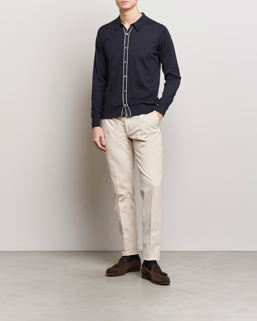 Hombres | Jerséis y prendas de punto | John Smedley | Shadow Tipped Sea Island Cotton Cardigan Navy