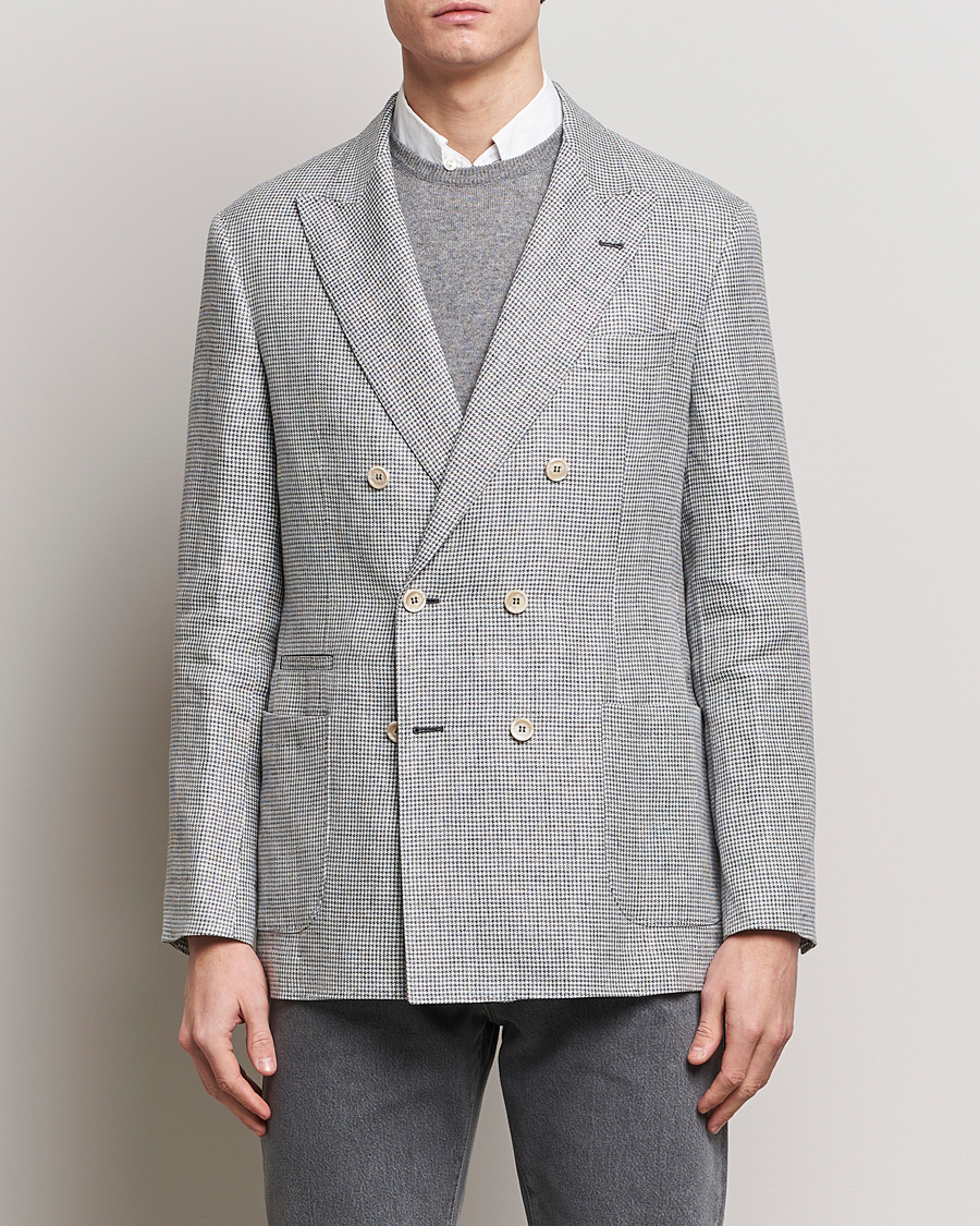 Hombres |  | Brunello Cucinelli | Double Breasted Houndstooth Blazer Light Grey