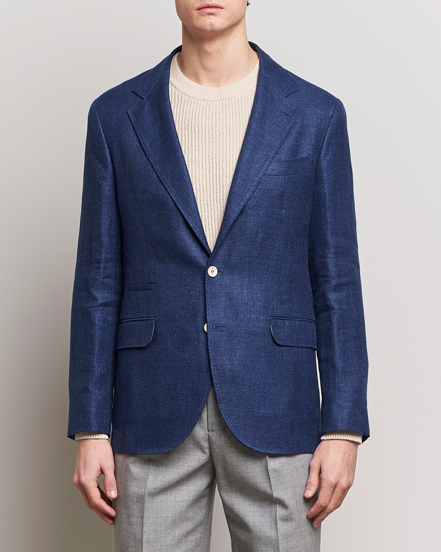 Hombres | Italian Department | Brunello Cucinelli | Linen/Silk Blazer Indigo Blue