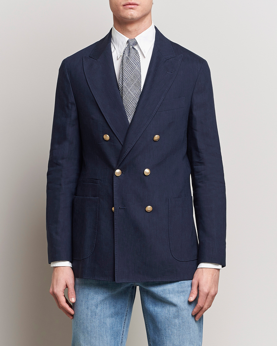 Hombres | Brunello Cucinelli | Brunello Cucinelli | Double Breasted Wool/Linen Blazer  Navy