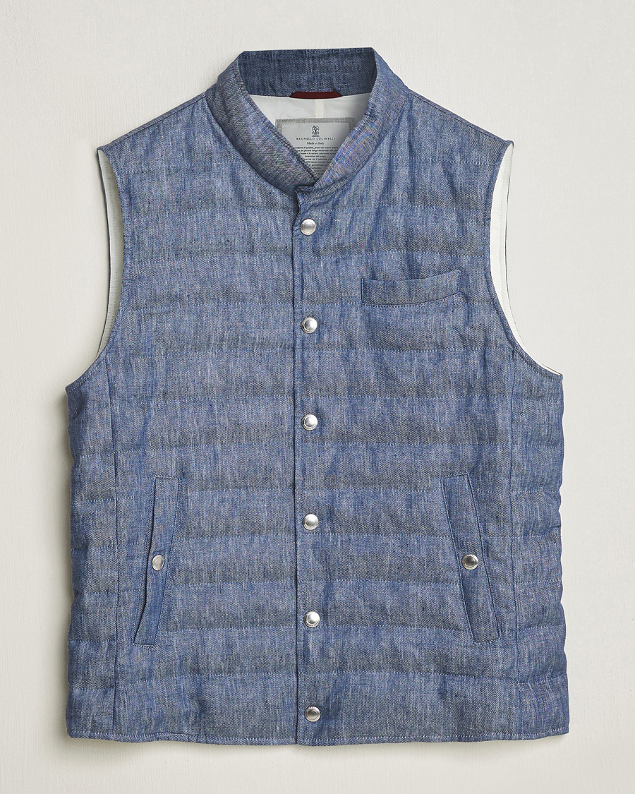 Hombres | Abrigos y chaquetas | Brunello Cucinelli | Linen Gilet Light Blue