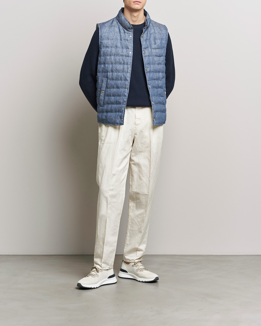 Hombres | Abrigos y chaquetas | Brunello Cucinelli | Linen Gilet Light Blue