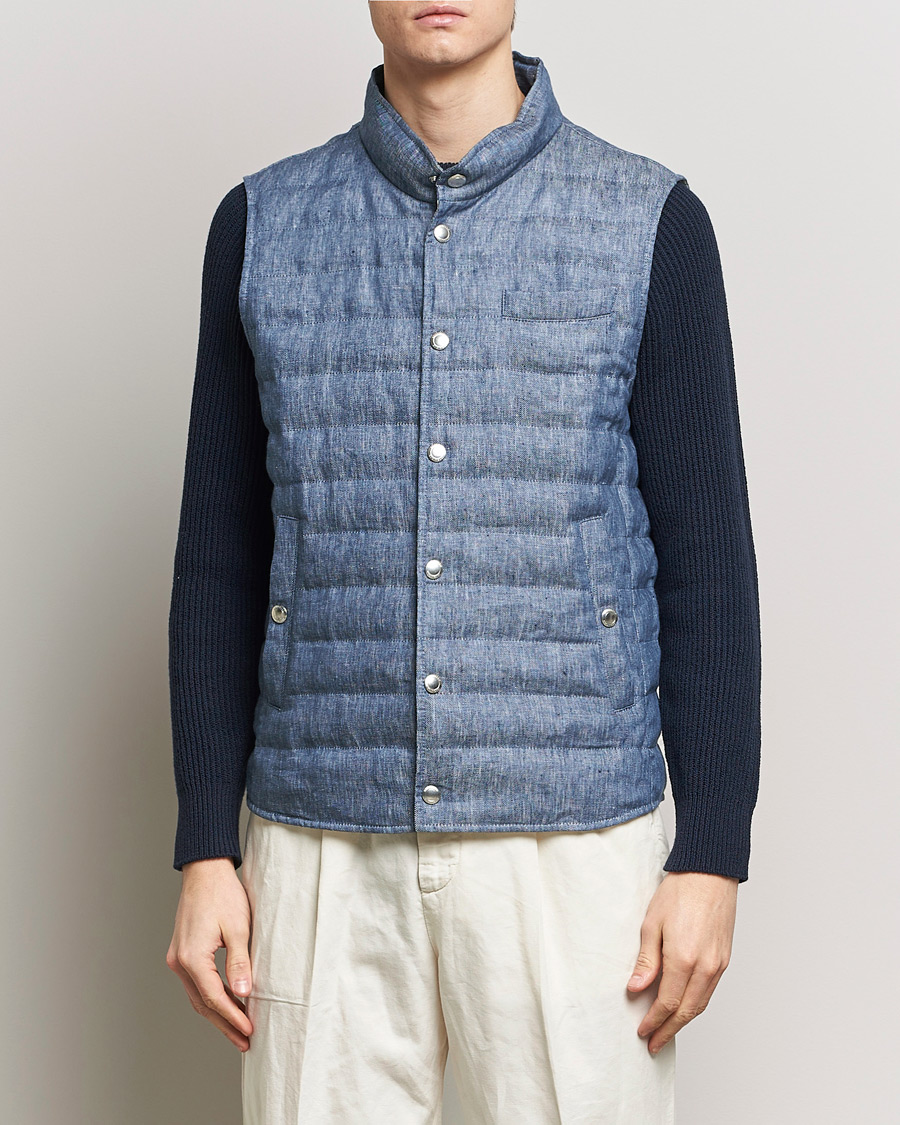 Hombres | Abrigos y chaquetas | Brunello Cucinelli | Linen Gilet Light Blue
