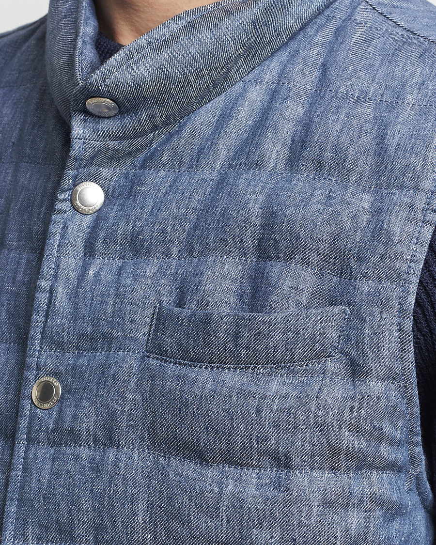 Hombres | Abrigos y chaquetas | Brunello Cucinelli | Linen Gilet Light Blue