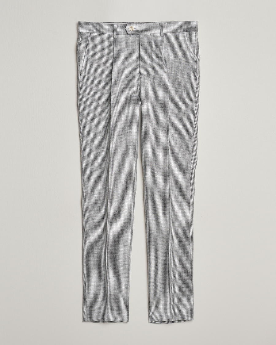 Hombres | Pantalones | Brunello Cucinelli | Pleated Houndstooth Trousers Light Grey